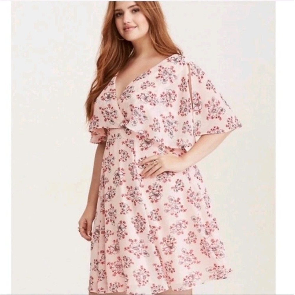 TORRID Blush Pink Floral Coquette Chiffon Flowy Girly Skater Mini Dress Size 24